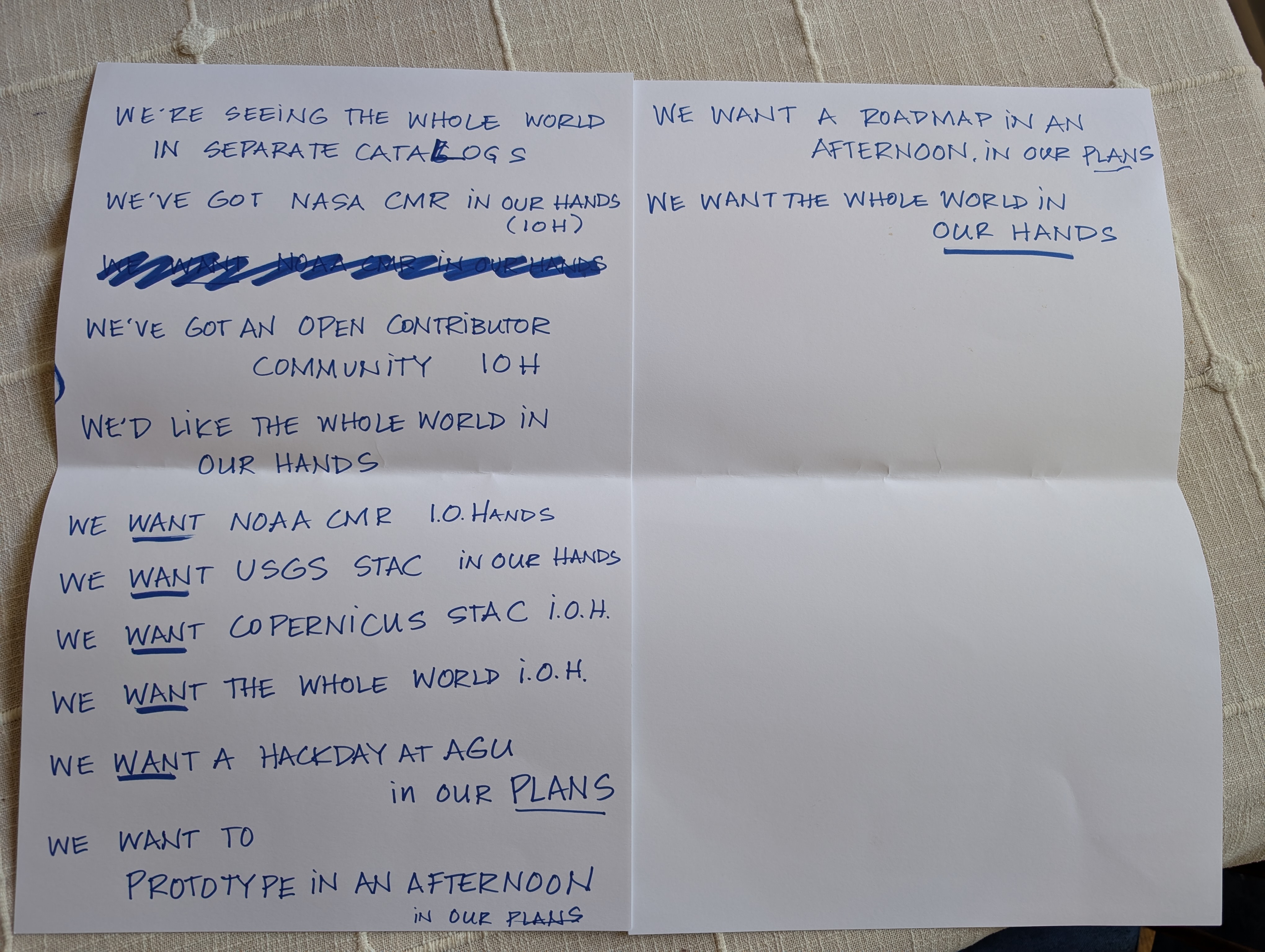 Nicely hand printed lyrics used during the presentation.